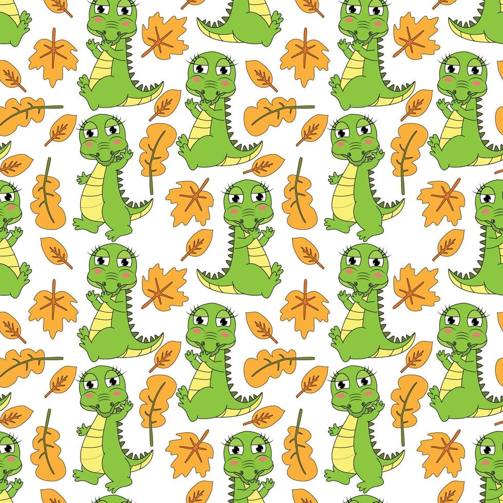 cute crocodile animal cartoon seamless pattern vector