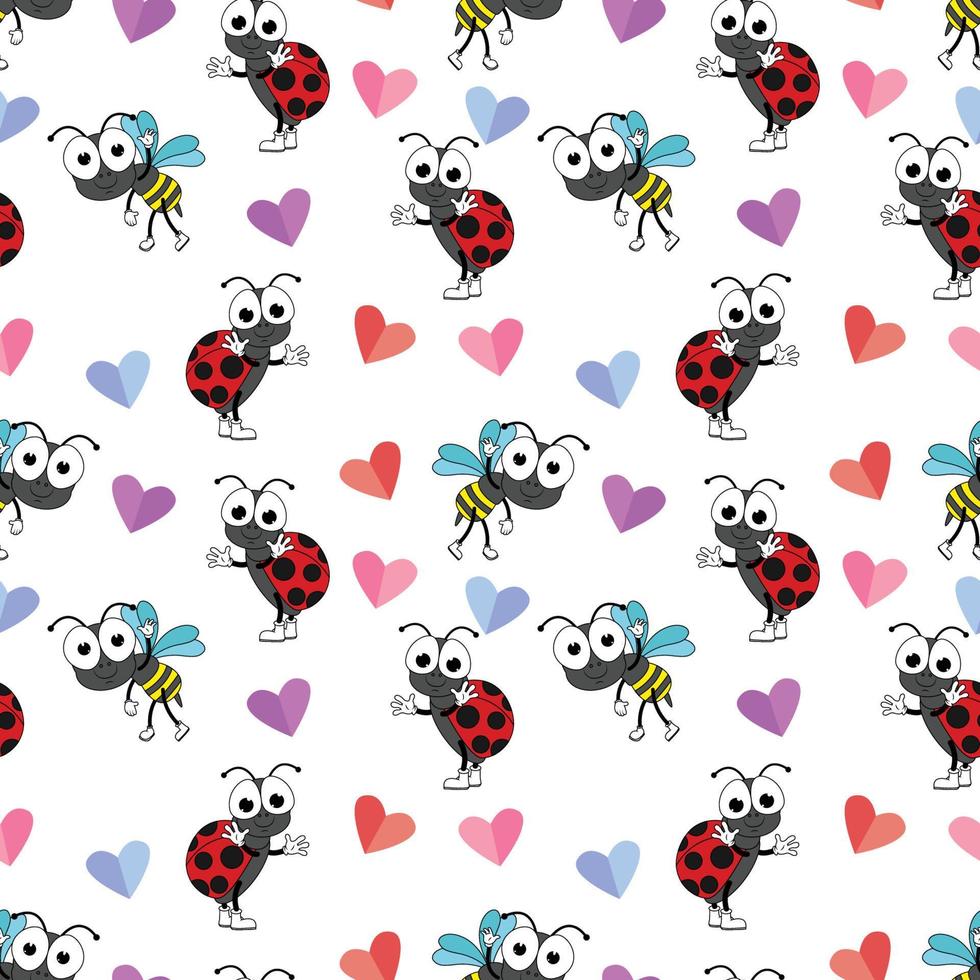 cute insect animal cartoon seamless pattern vector