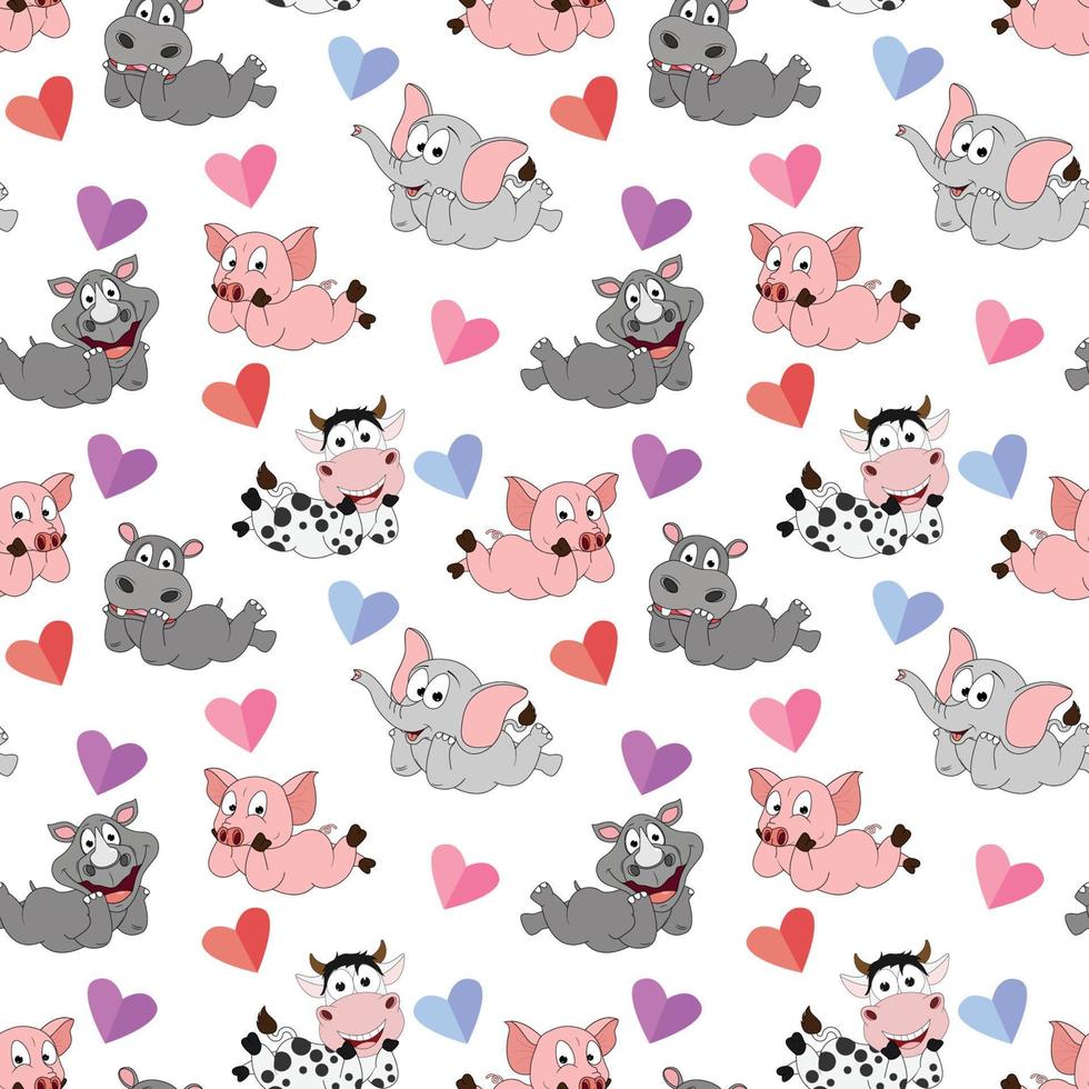 cute animal cartoon seamless pattern vector