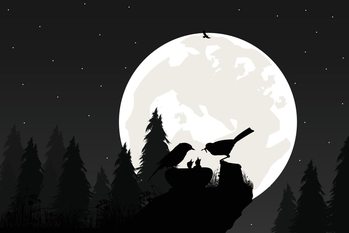 cute bird and moon silhouette graphic vector