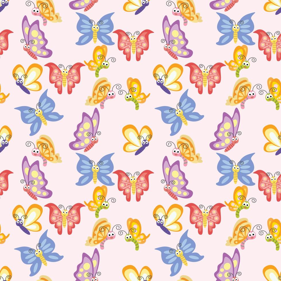 cute butterfly animal cartoon seamless pattern vector