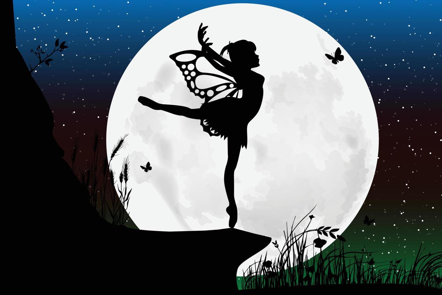 cute fairy and moon silhouette graphic vector