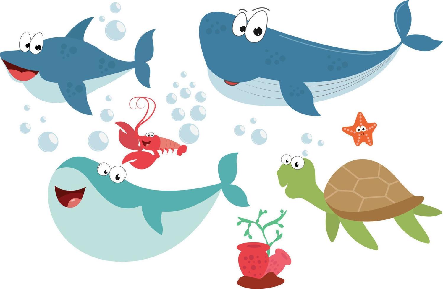 lindo gráfico de dibujos animados de animales marinos vector
