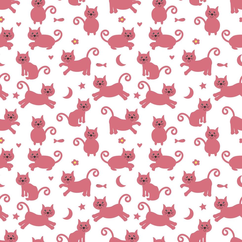 cute cat animal cartoon seamless pattern vector