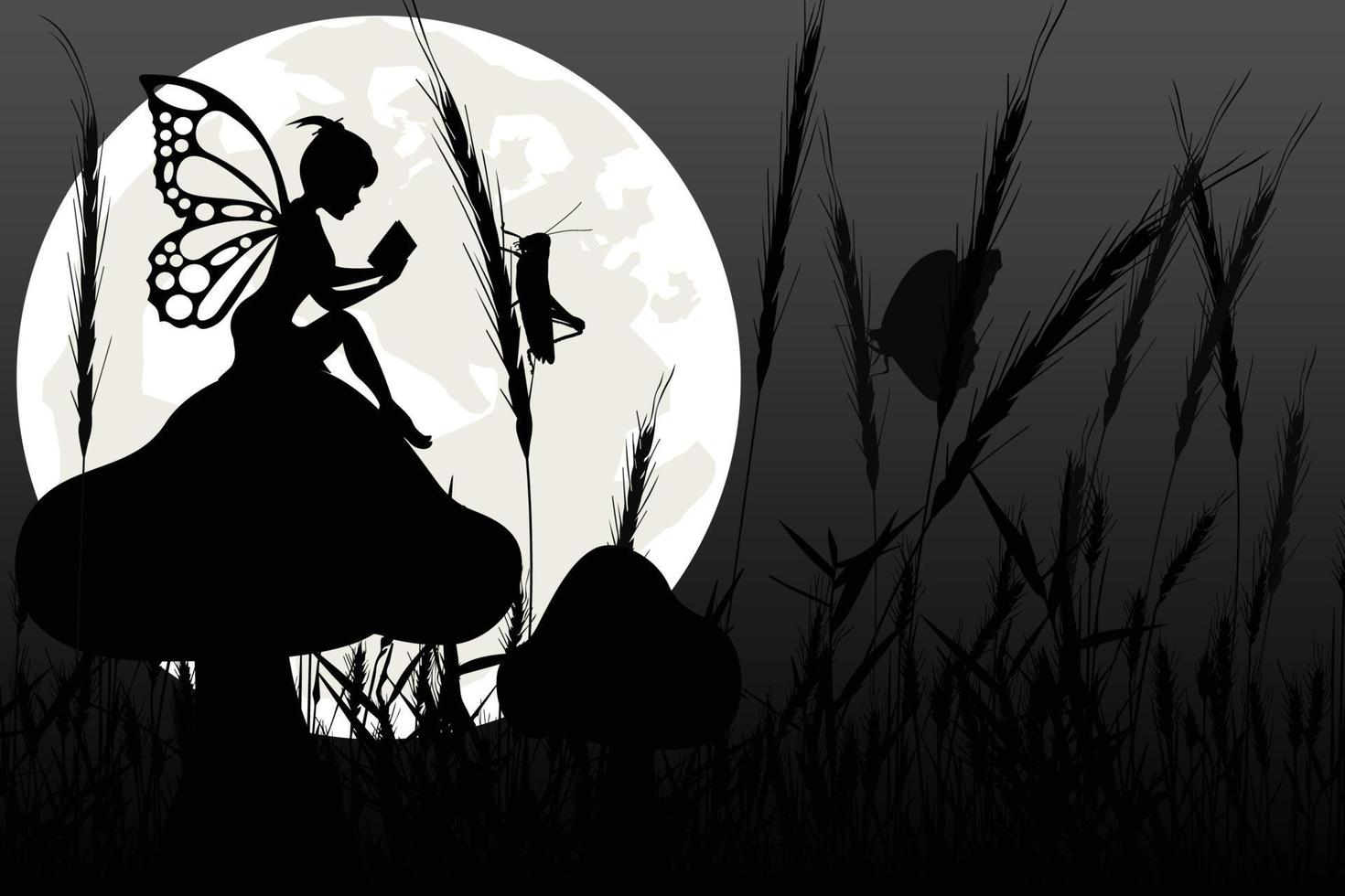 cute fairy and moon silhouette graphic vector