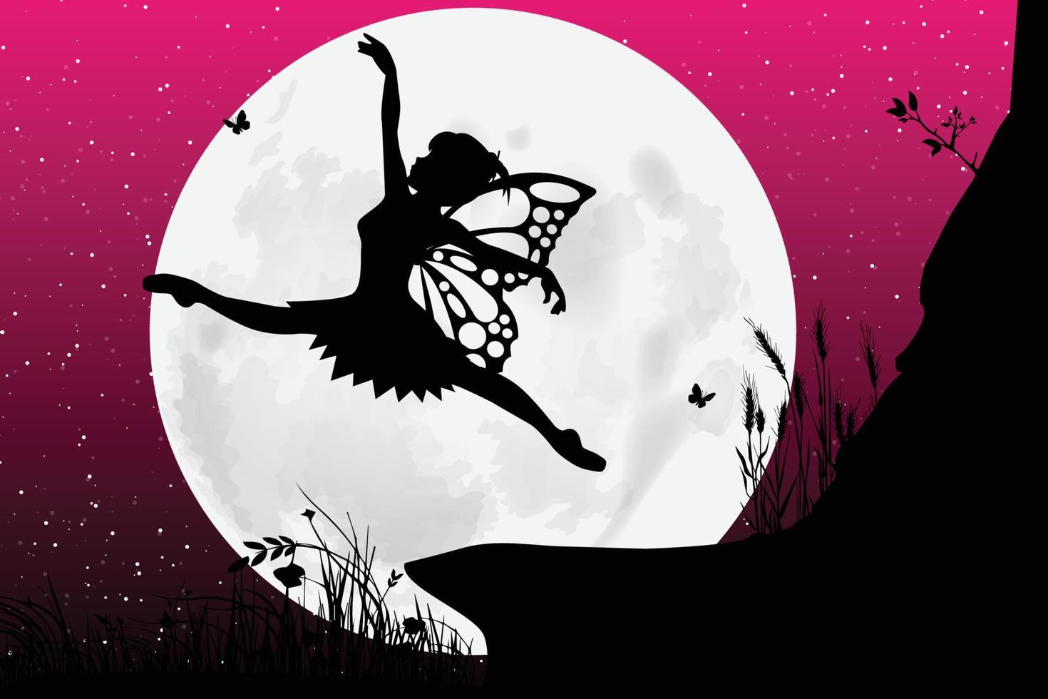 cute fairy and moon silhouette graphic vector