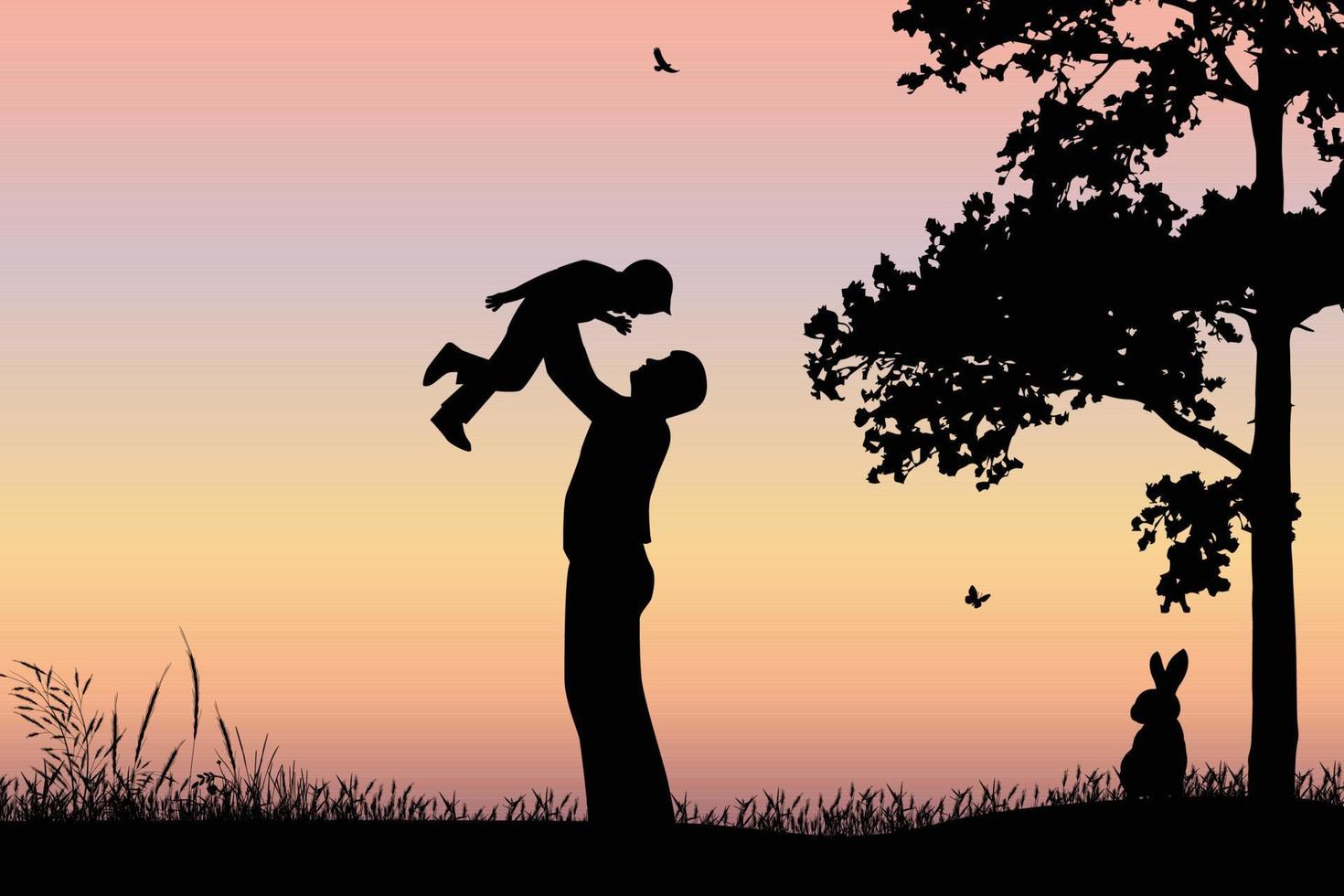 cute father and son silhouette graphic vector