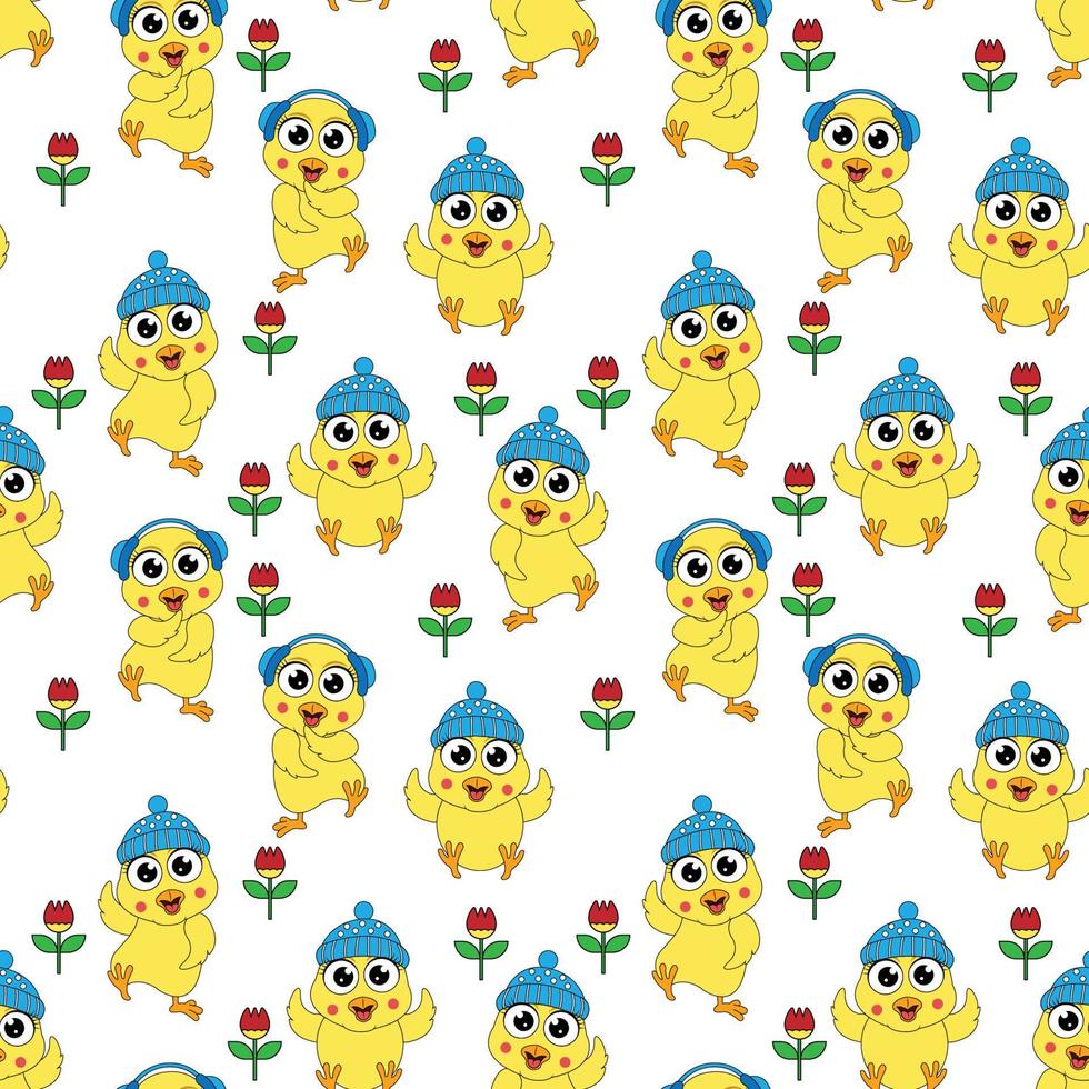 cute chicks animal cartoon seamless pattern vector