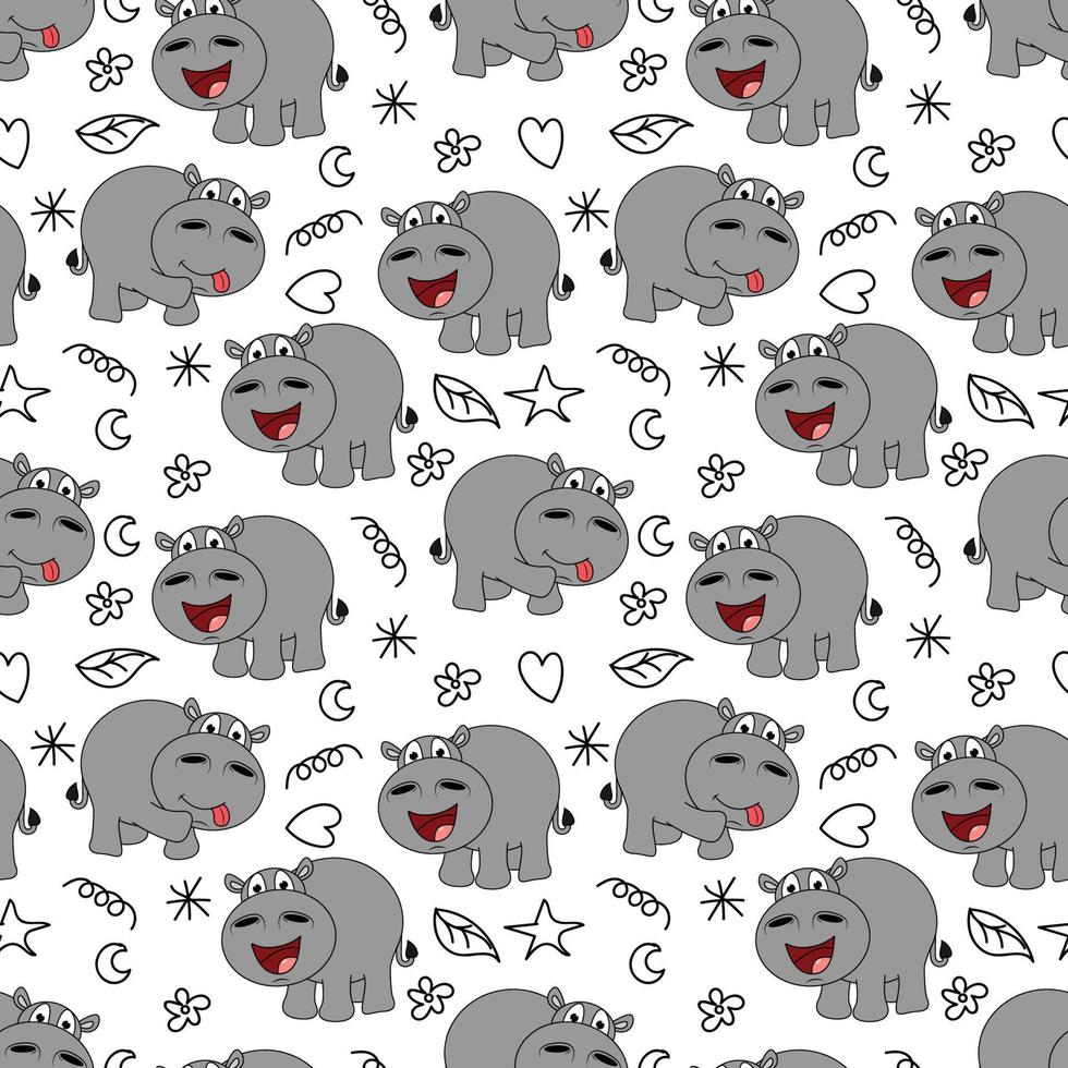 cute hippo animal cartoon seamless pattern vector