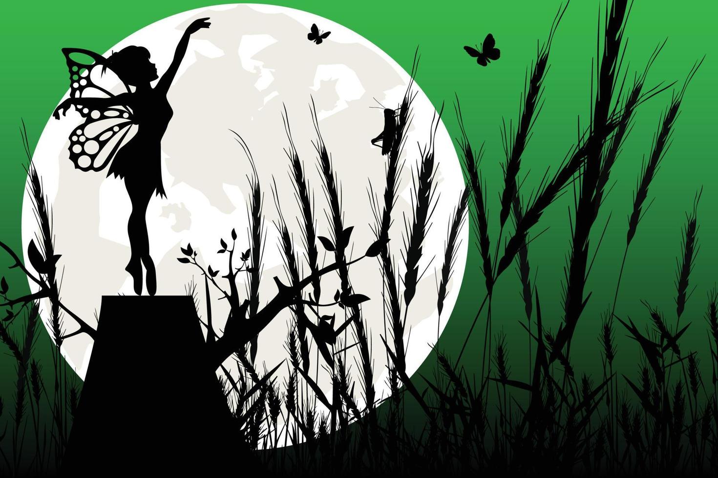 cute fairy and moon silhouette graphic vector