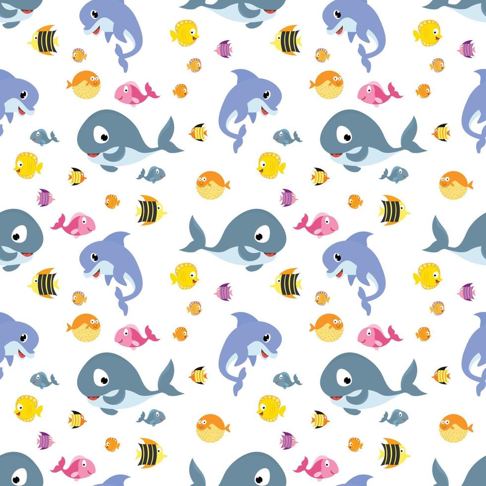 cute sea animal cartoon pattern vector