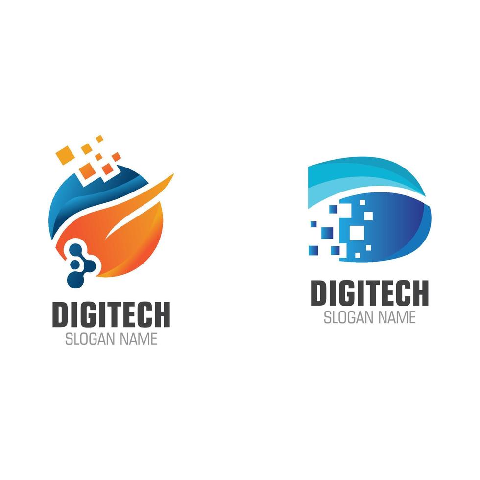 plantilla de tecnología moderna de diseño de logotipo creativo digital de píxeles vector