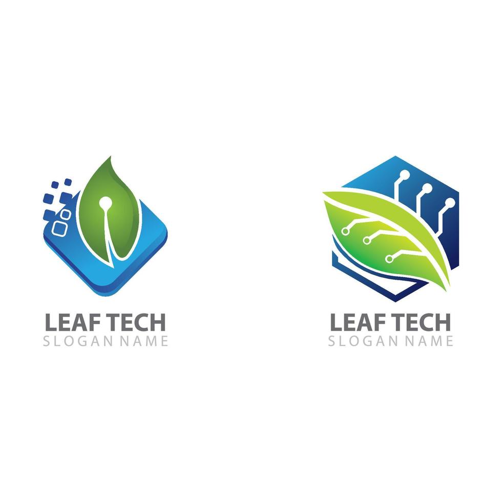 Leaf with Technology concept logo design vector template design