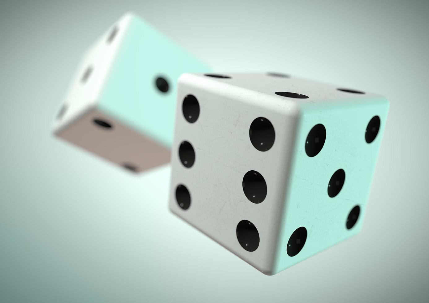 Two dice captured rolling in mid air. Throwing dice in casino, board game photo