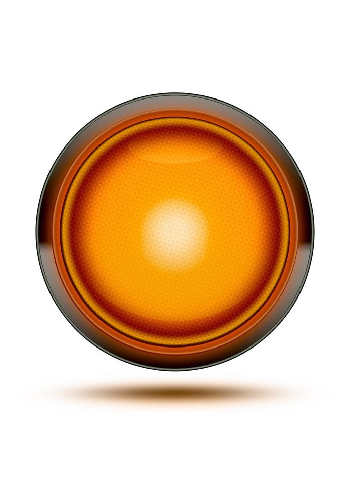 Orange traffic light glowing isolated on white and shadow. Concept for be careful, danger or take care. photo