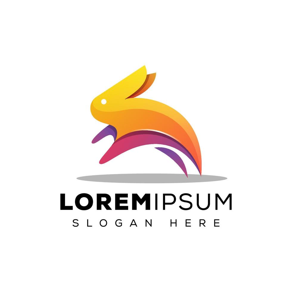 colorful rabbit jumping  logo, running bunny logo design vector