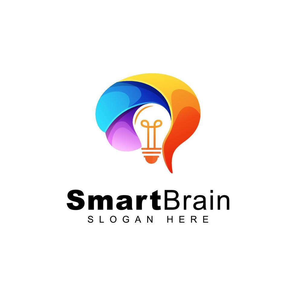 modern colorful smart brain with bulb logo design vector template