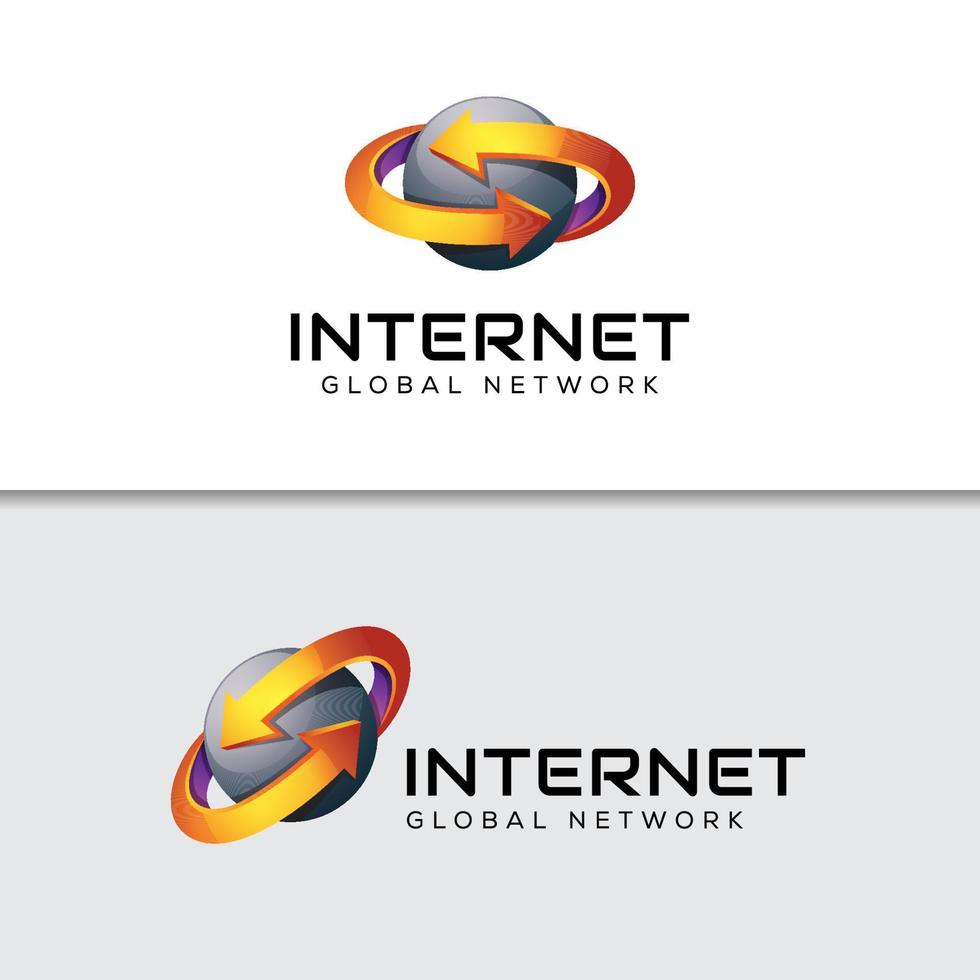 logotipo 3d de flecha de datos de Internet, plantilla de vector de diseño de logotipo de logística global empresarial