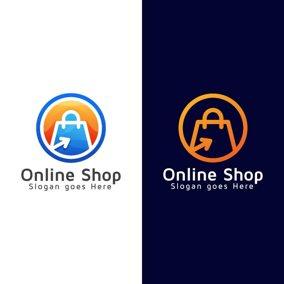 Modern color Online shop or shopping logo, line art click shop collection logo design vector template