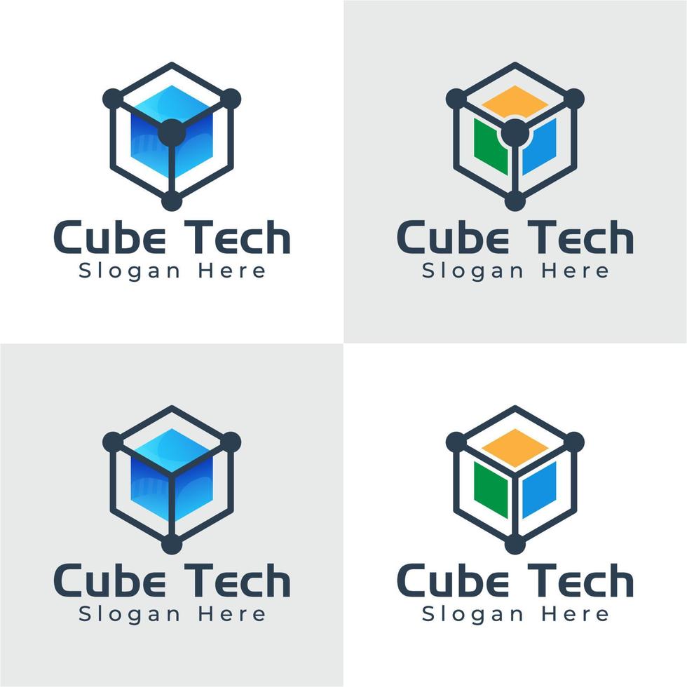 logotipo de tecnología hexagonal de caja de cubo, logotipo de tecnología hexagonal, colección de logotipos de caja digital vector