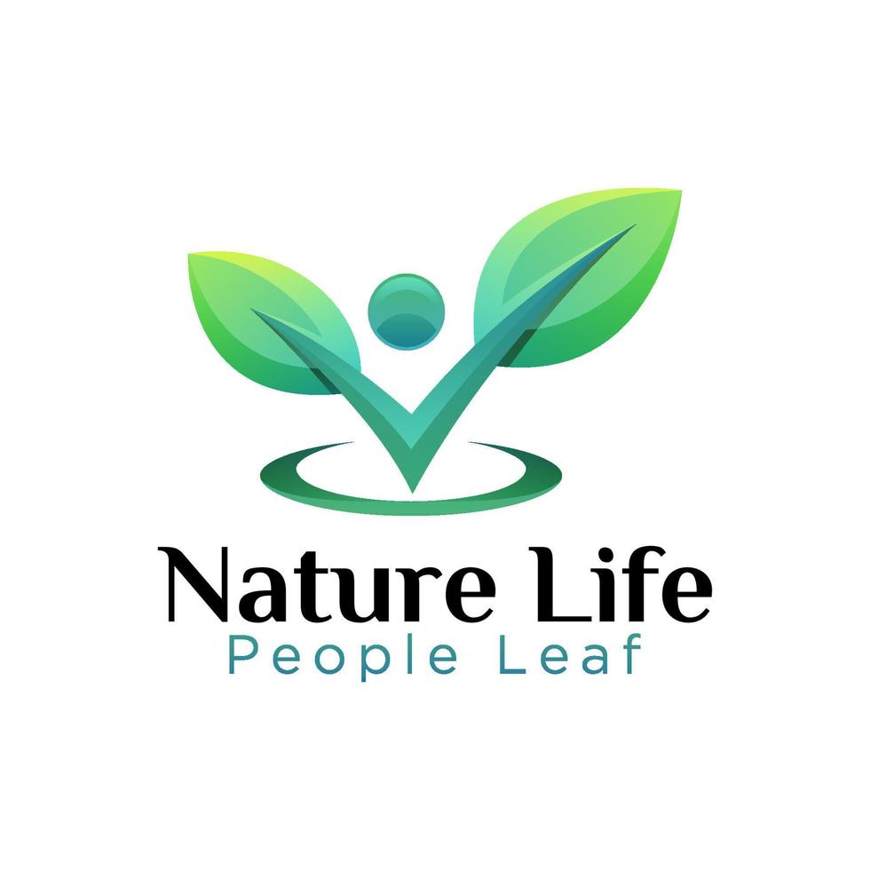 logotipo de hoja de personas de vida natural, éxito de dieta para plantilla de vector de diseño de logotipo de alimentos vegetales