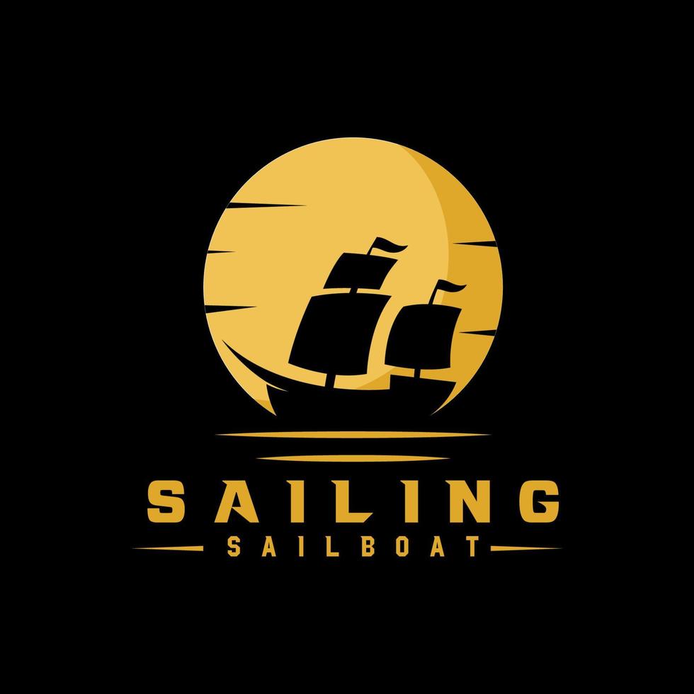 Dream ship adventure sea logo design with black background vector