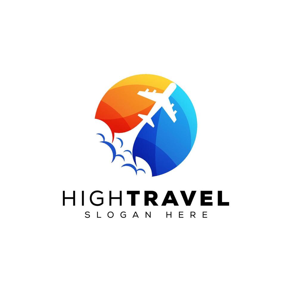 diseño de logotipo de viaje alto de mosca de color moderno, plantilla vectorial vector
