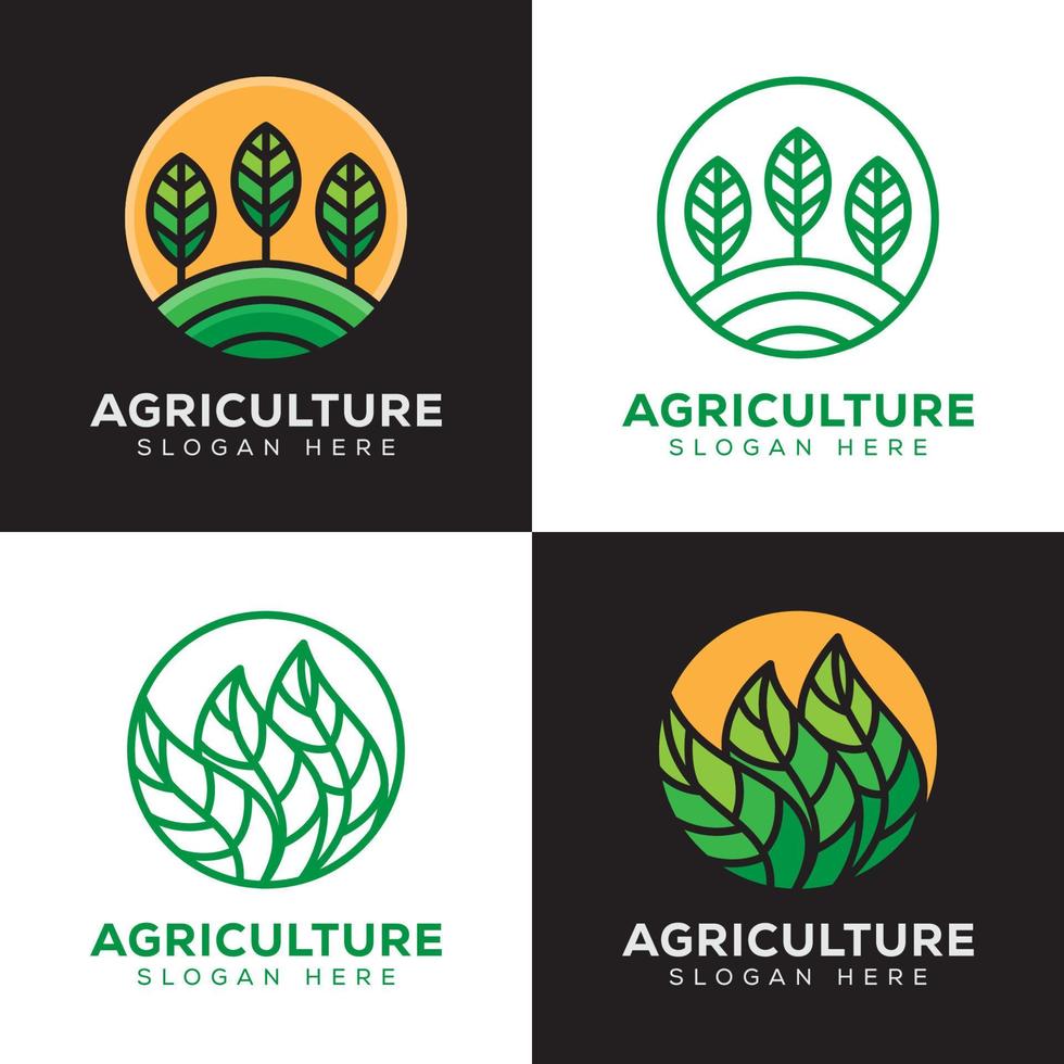 agriculture, tropical plant logo set with line art style vector