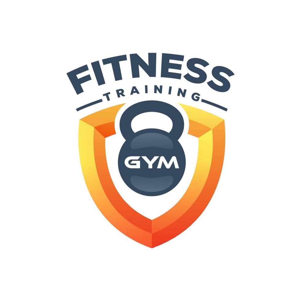 Fitness training gym with shield logo design vector template