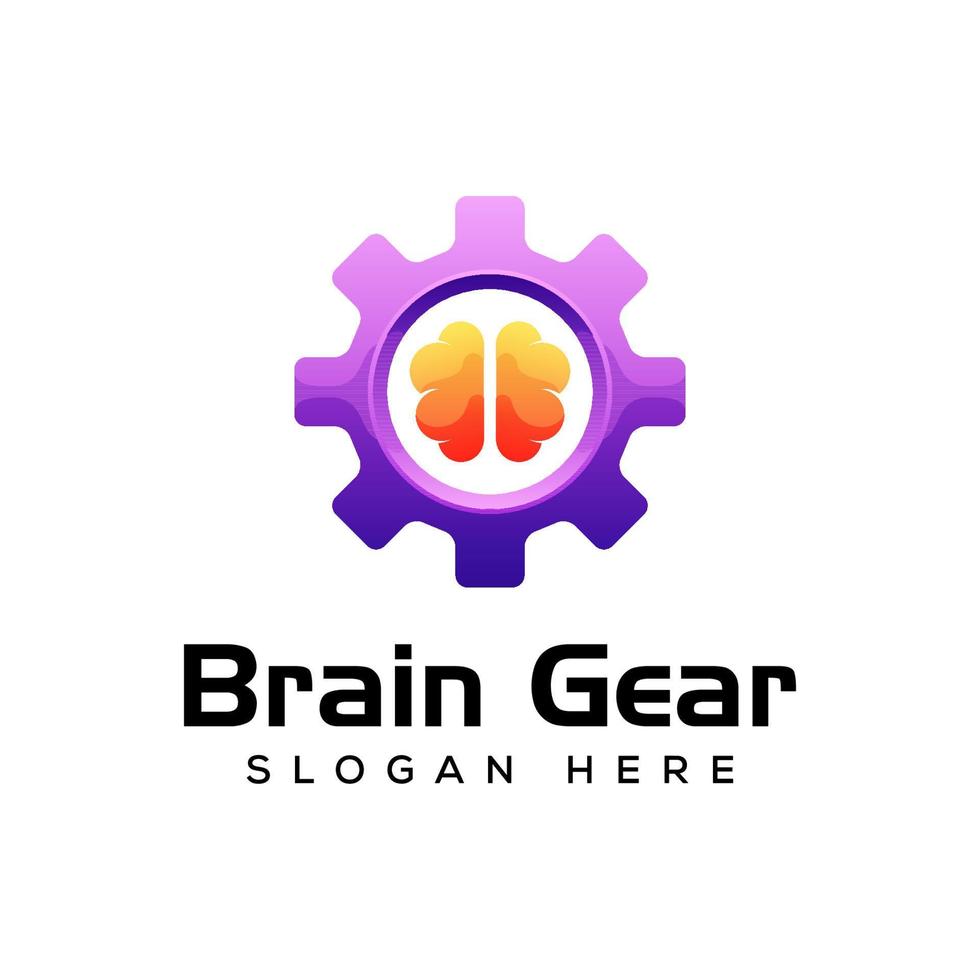 Brain gear logo, brainstorming gradient logo design vector