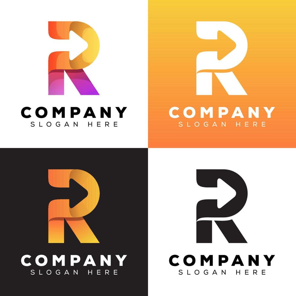 letra de color moderna r con estilo de logotipo de colección de flechas vector