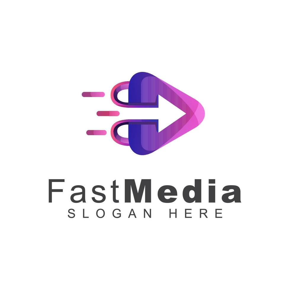 modern fast media or play media gradient logo design vector