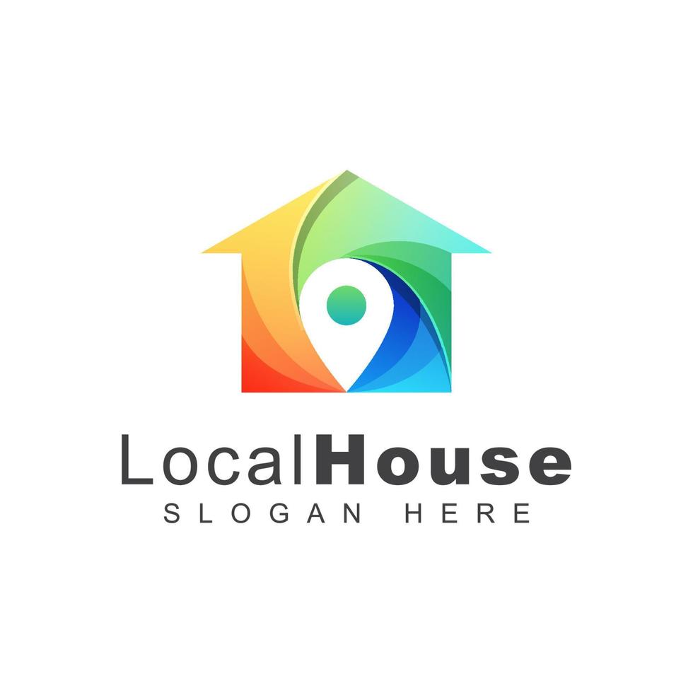 colorful Local or location house logo, pin home logo design vector template