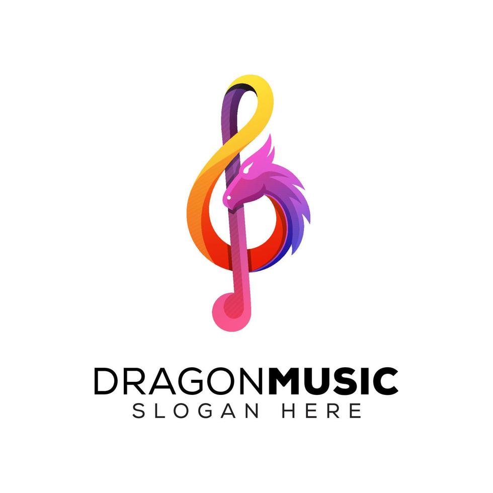 logotipo de música de dragón de color moderno, impresionante plantilla de logotipo de música de serpiente vector