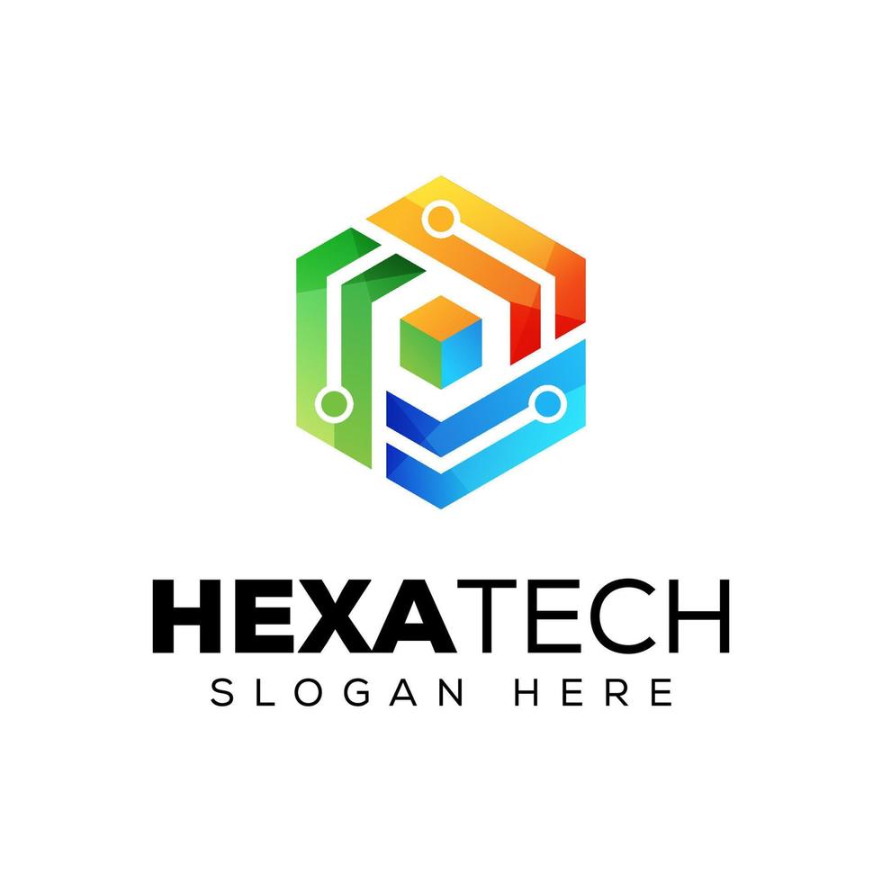 modern color hexagon technology logo, cube box technology logo design vector template