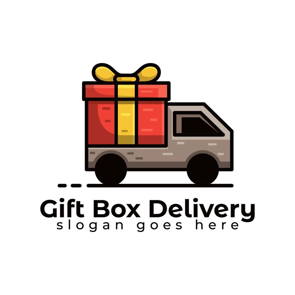 Gift box truck delivery or logistic logo design vector template