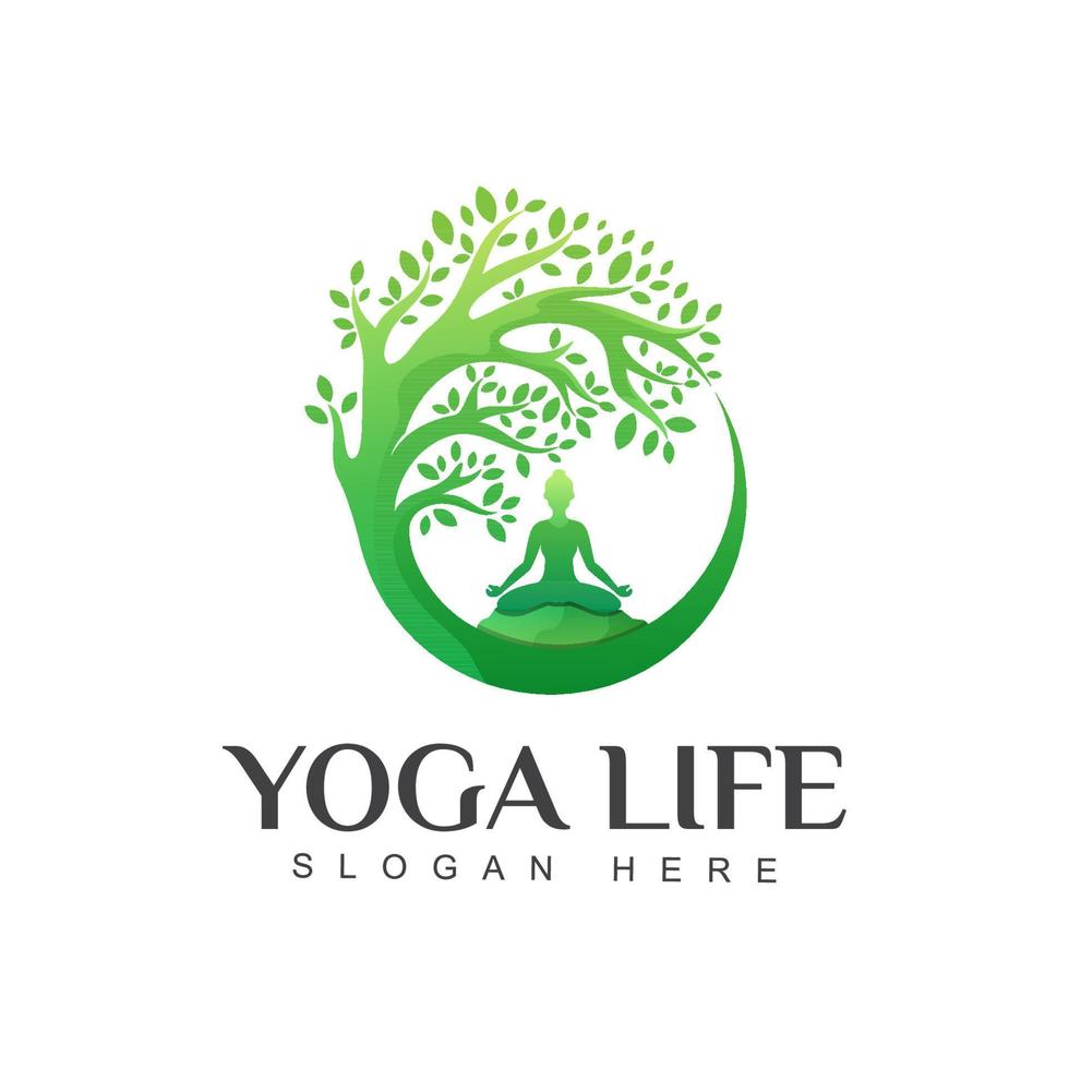 awesome green yoga life logo design vector template