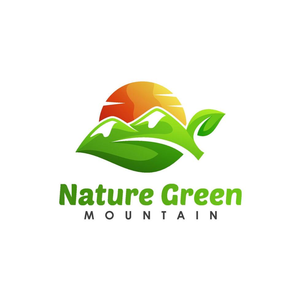 modern color nature green leaf with mountain logo design vector emplate