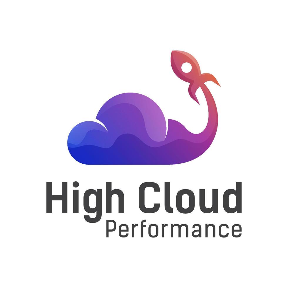 high cloud performance with rocket gradient logo design vector template