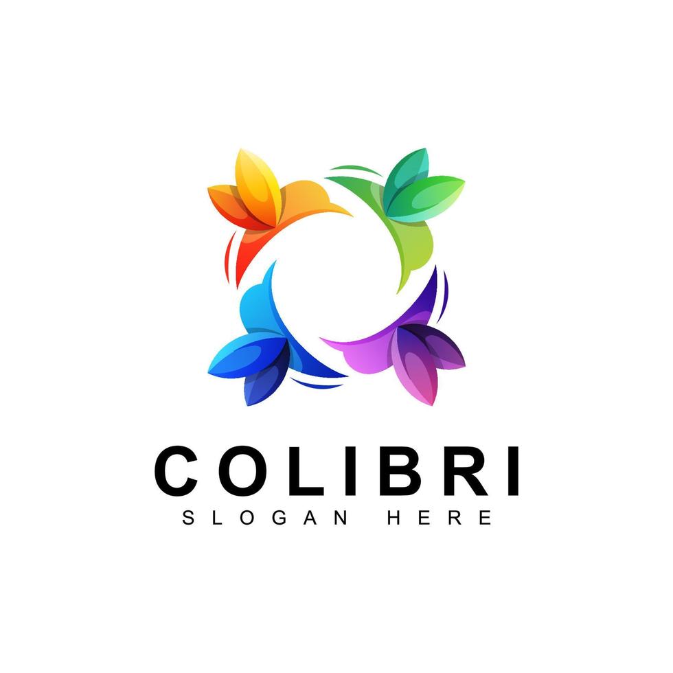 logotipo de colibri de pájaro colorido, plantilla de vector de diseño de logotipo de colibrí