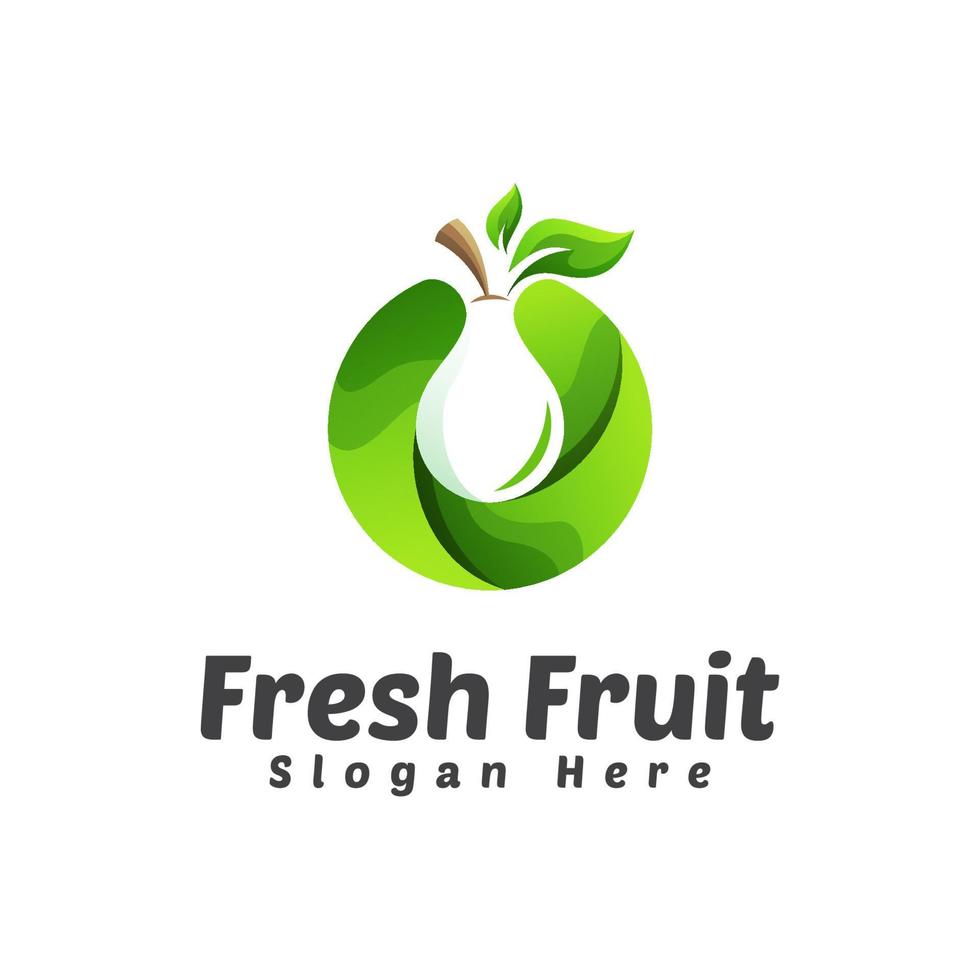 Fresh fruit pear, guava, apple, avocado logo design vector template