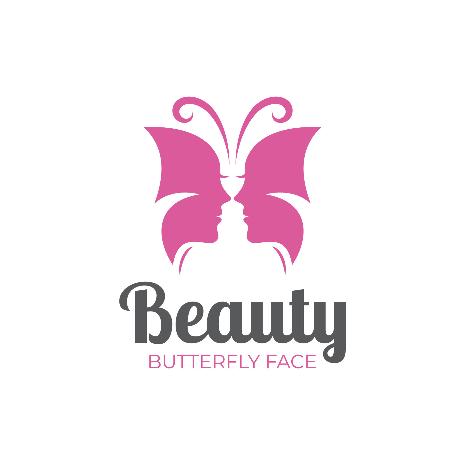 vector silhouette woman face in butterfly wigs logo element, abstract