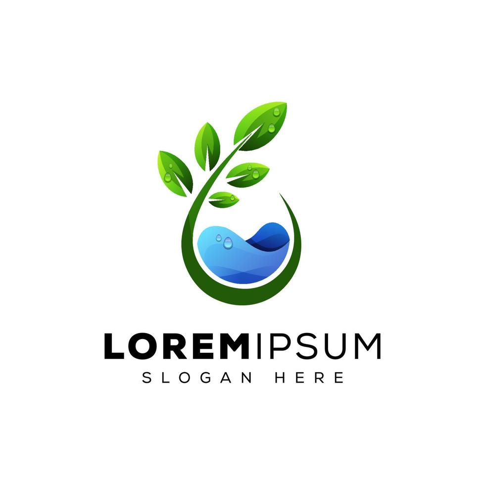 fresh water leaf growing for nature logo design vector