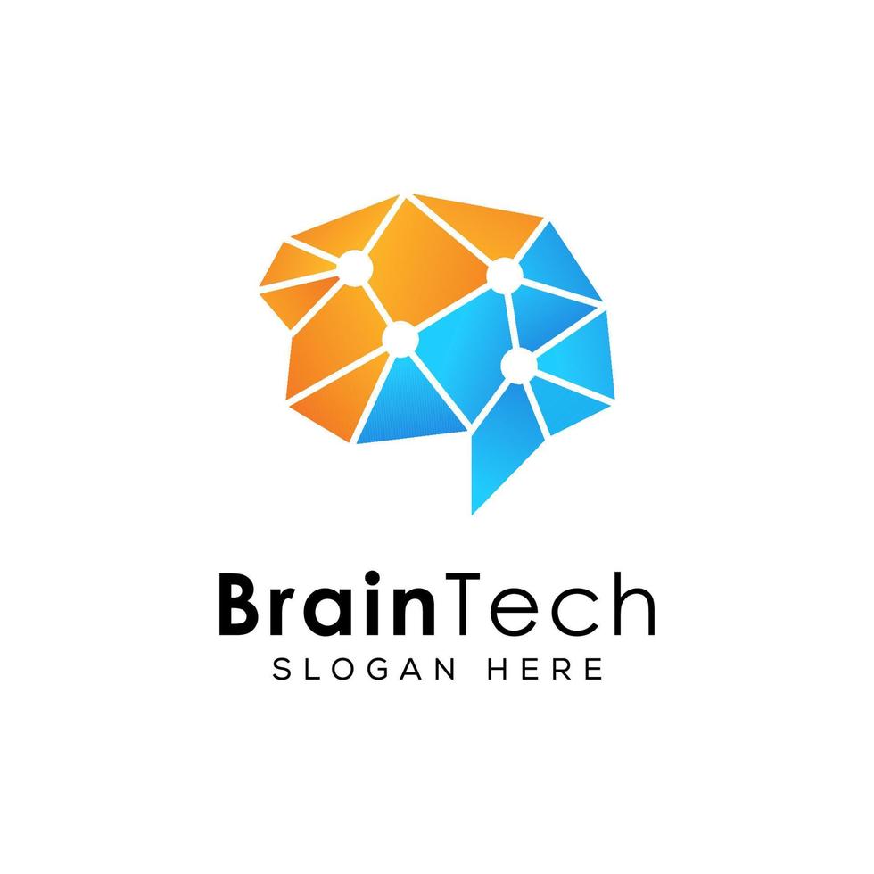 Brain technology logo, smart tech logo desitgn vector template