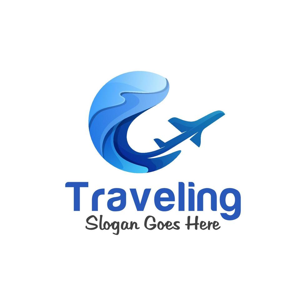 summer Travel gradient logo, ocean, sea, wave with plane logo concept vector