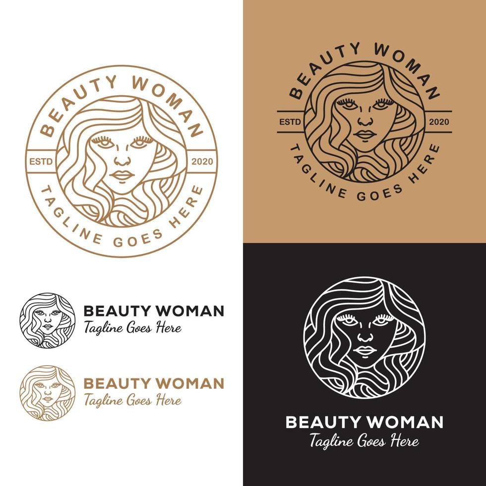 diseño de logotipo de cabello largo de mujer de belleza de arte lineal para salón o producto cosmético de su negocio vector