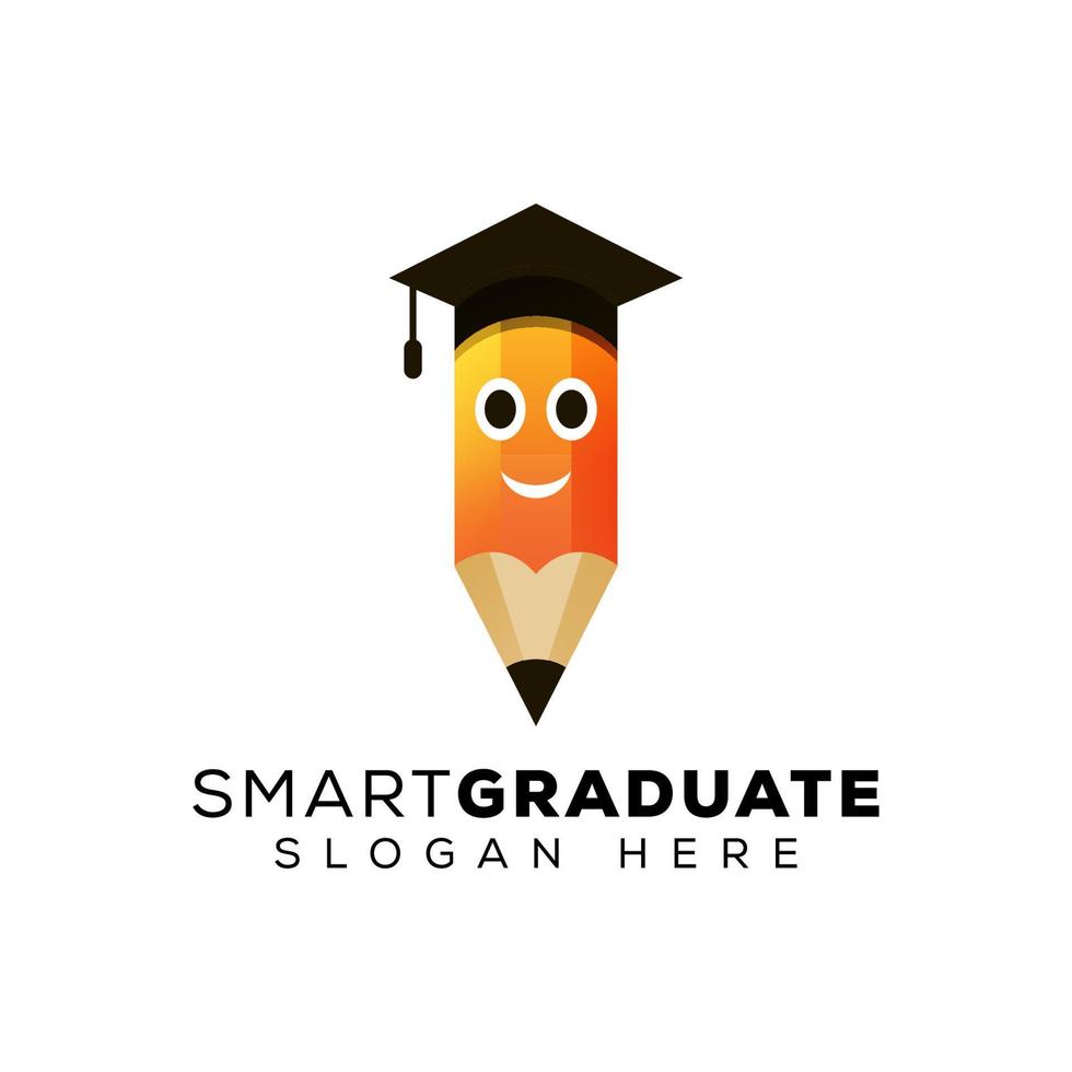 smart cartoon Education Logo Design With Pencil Icon and Graduation Hat design concept vector