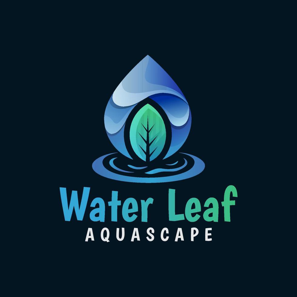 Natural water  leaf, water drop logo, fresh leaves gradient logo vector template