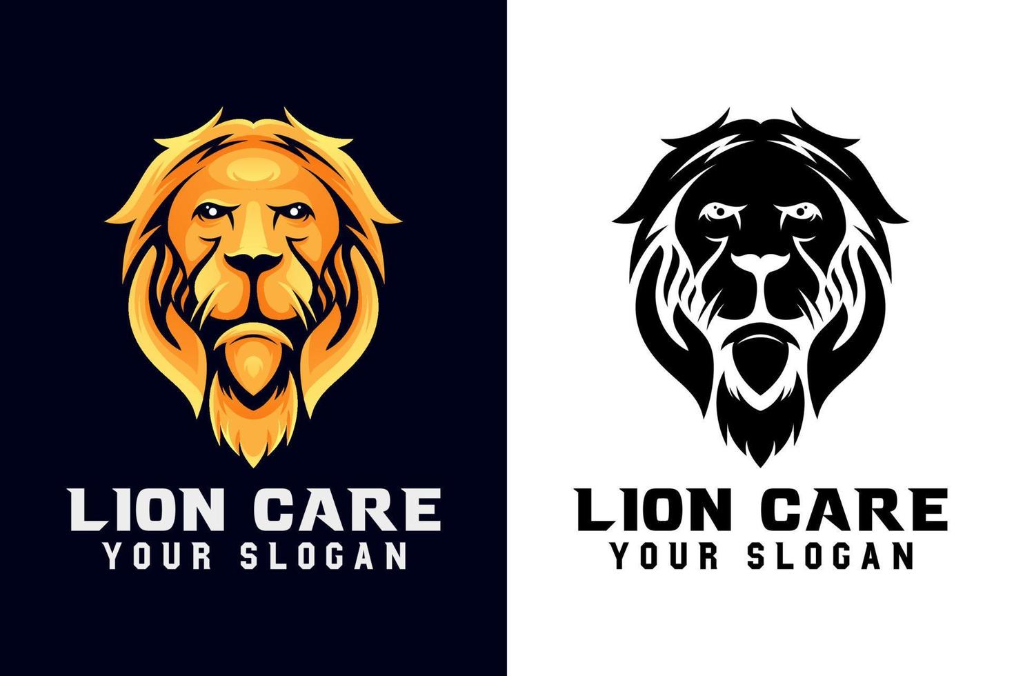 lion care vector logo with hand icon silhouette design concept