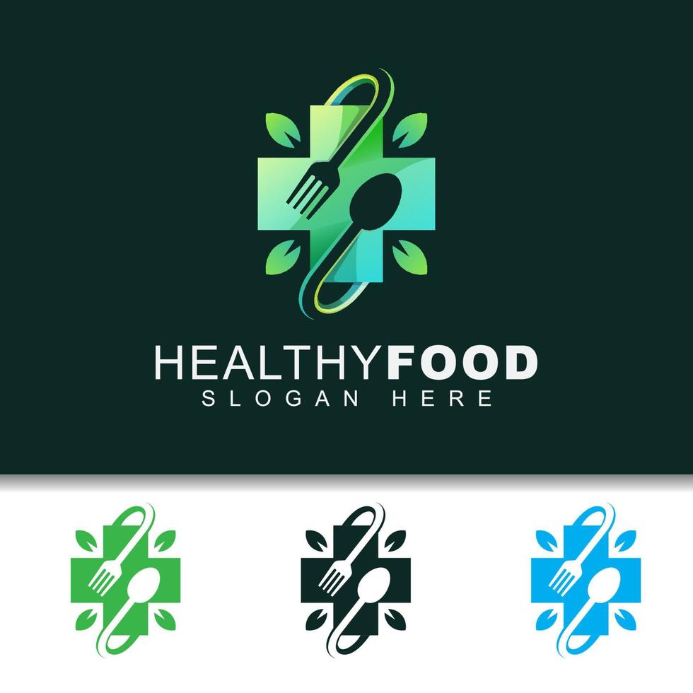 modern healthy food with leaf logo design vector template